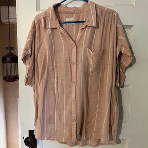 American Eagle Pink and White Stripped Button Up